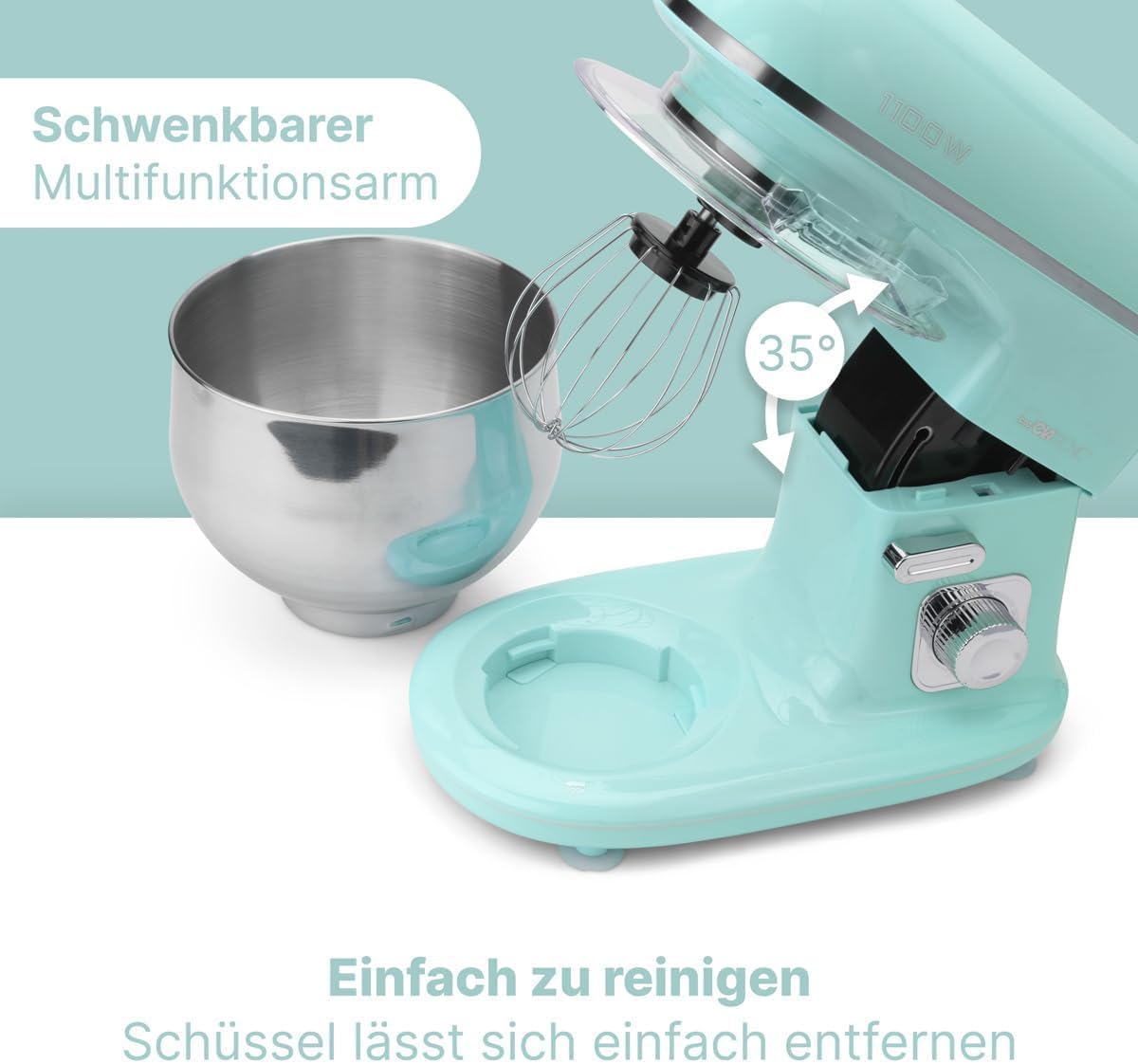 Clatronic Robot da Cucina retrò per impastare | Planetaria 5L con potente motore da 1100W | Impastatrice incluso gancio e frusta | Robot da cucina retrò con paraspruzzi e apertura di riempimento – KM 3711 rosa