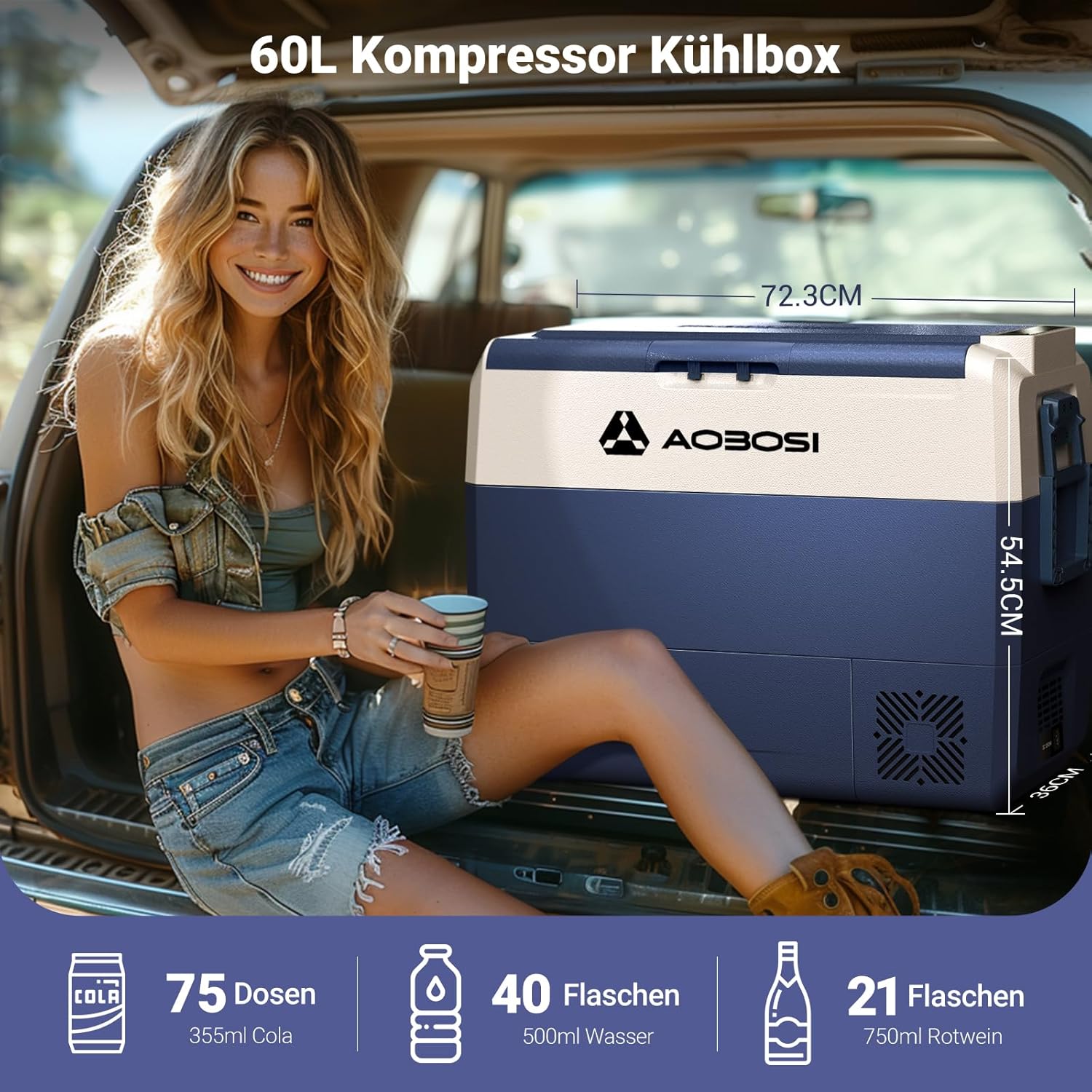 AAOBOSI Frigo Box a Compressore 36 L, Frigo Portatile per Auto con Controllo App WiFi, 12/24 V e 100-240 V, fino a -20 °C per Auto, Camion, Barca, Camper, Campeggio, Doppia Zona