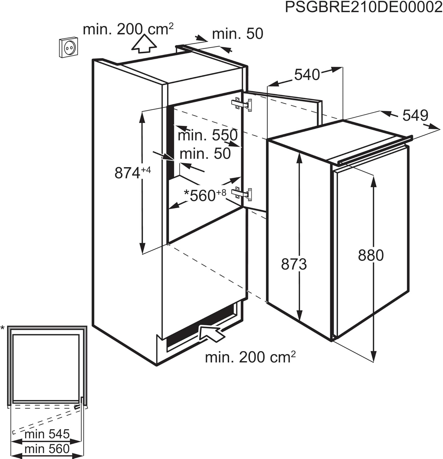 AEG TSK5O881ES Frigorifero da incasso / 880 mm / 142 L/Porta a traino/E