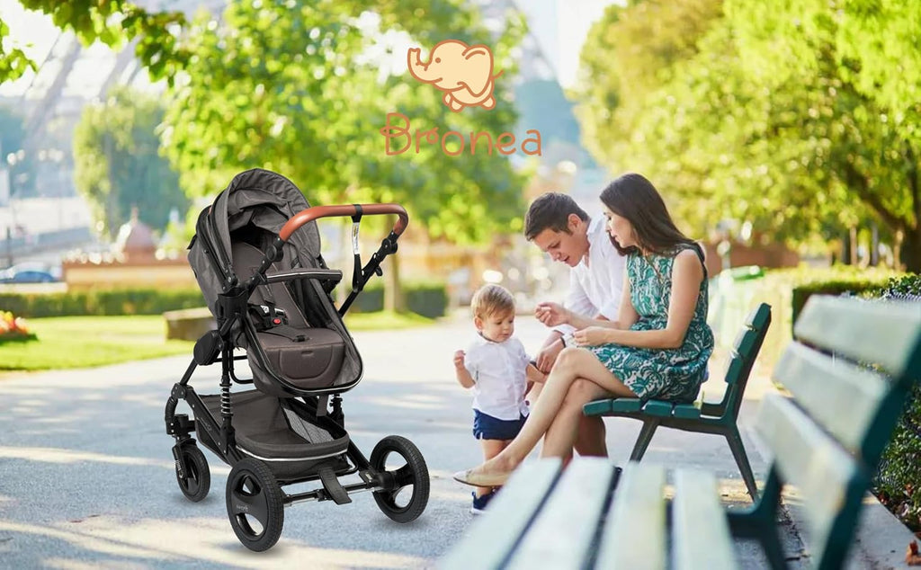 Bronea EXQUISE Kombi-Kinderwagen 3 in 1 INKL. MATRATZE | FARBAUSWAHL | Buggy, Auto-Babyschale, Zusammenklappbar mit Wickeltasche, Regenschutz, Mückenschutz & Sonnenschutz, Farbe:schwarz/champagne
