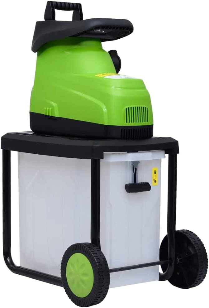 vidaXL Gartenhäcksler Elektrisch mit Auffangbox Leisehäcksler Häcksler Holzhäcksler Elektrohäcksler Walzenhäcksler Schredder 2800W