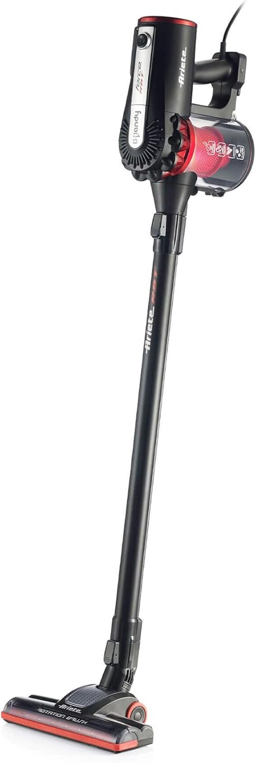 Ariete, 2761 Handy Force, scopa elettrica con filo 2 in 1, aspirapolvere e aspirabriciole, filtro HEPA, tecnologia ciclonica, senza sacco, spazzola tradizionale, tubo telescopico, rosso/nero