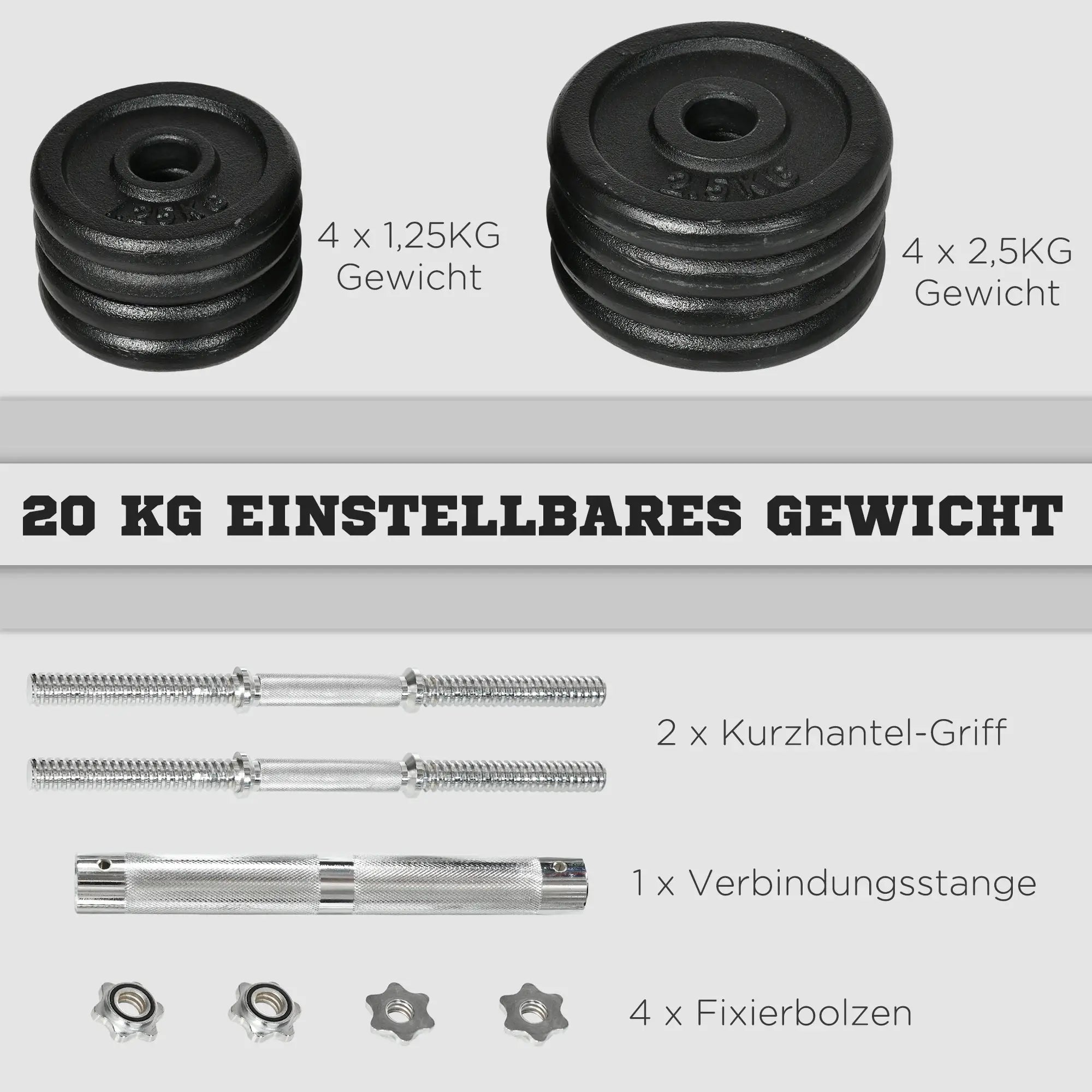 HOMCOM Hantelnset 2-in-1 Kurzhantel Langhantel kombinierbar Eisen