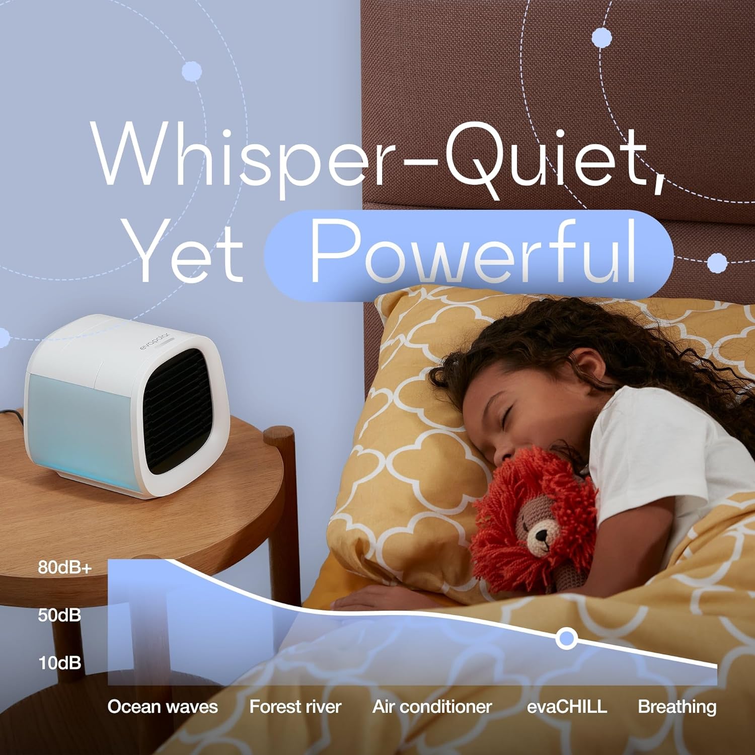 Evapolar evaCHILL Raffrescatore evaporativo & umidificatore – Silenzioso e portatile – Rinfrescatore per casa, ufficio, campeggio, viaggi – Connessione USB e luce notturna LED integrata – Grigio