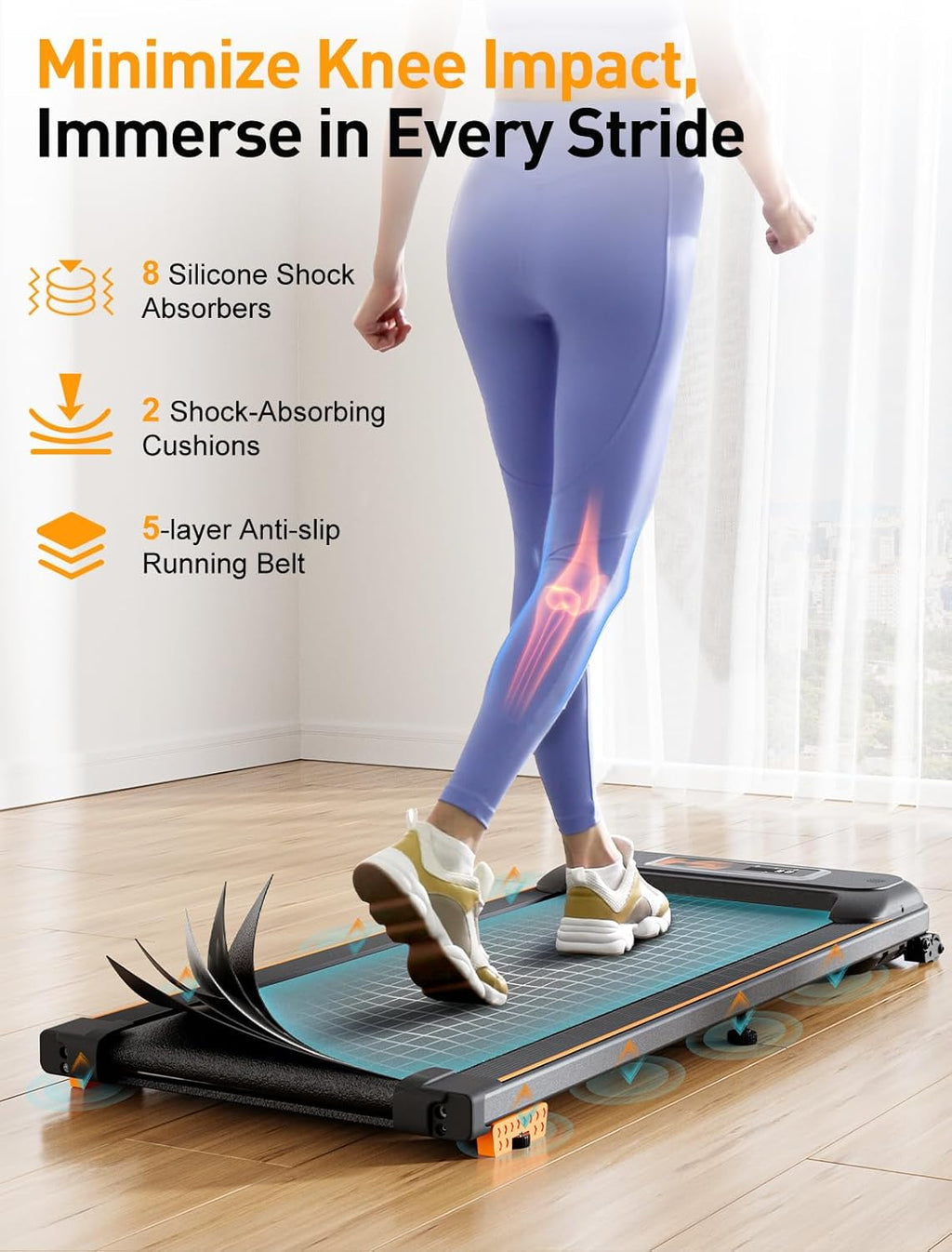 Tapis roulant elettrico WalkingPad, per casa, con motore silenzioso da 2,5 HP, tapis roulant sottile con inclinazione, 1-6 km/h, display LCD, altoparlante Bluetooth, telecomando e controllo tramite app, per casa e ufficio