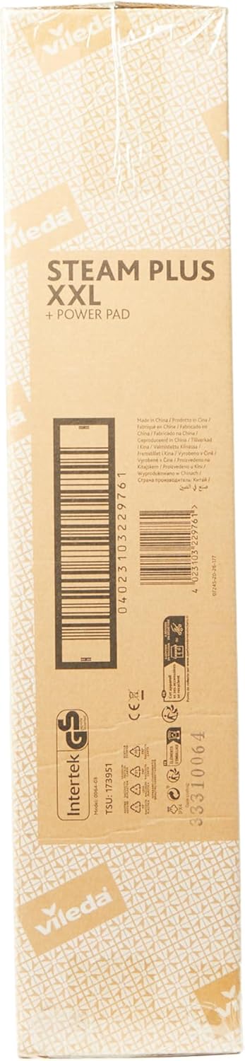 Vileda Steam Plus XXL Dampfreiniger mit PowerPad, hygienische Bodenreinigung von groen Flchen, entfernt bis zu 99,9% der Bakterien und Viren, für alle Bden, Eco-Verpackung