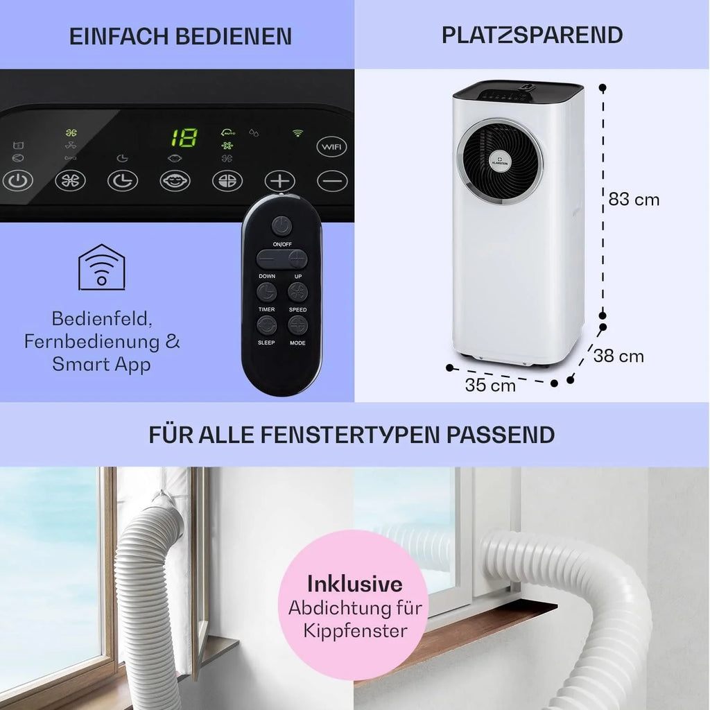 Klarstein Condizionatore Portatile 5-in-1 con Tubo di Scarico, Ventilatore, Deumidificatore, Purificatore d'Aria e Modalità Notturna, Controllo tramite App, Piccolo e Portatile, per Casa e Ufficio, 12000 BTU
