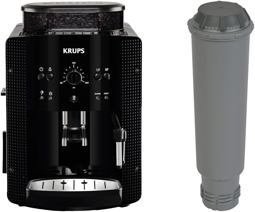 Krups Arabica Picto Macchina da Caffè Automatica, Bocchetta Vapore, Funzione 2 Tazze, Manopola Rotante, Facile Pulizia, Macchina da Caffè, Nera, EA810870