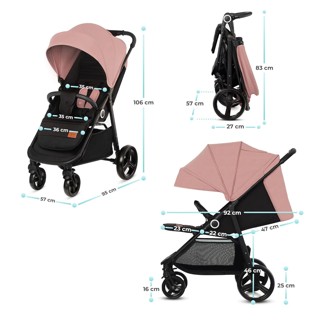 Kinderkraft GRANDE PLUS Passeggino Kinderkraft dalla nascita fino a 22 kg, chiusura con una mano, posizione reclinata, cappottina grande con finestra, tutte e 4 le ruote ammortizzate, seduta spaziosa, Grigio