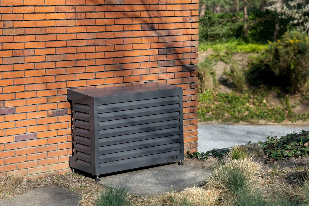 Copertura Qventi per condizionatore - Antracite/Grigio - Alluminio - Griglia di protezione - Rivestimento - Facile montaggio - Taglia S - Dimensioni esterne (LxPxH): 100 x 50 x 75 cm