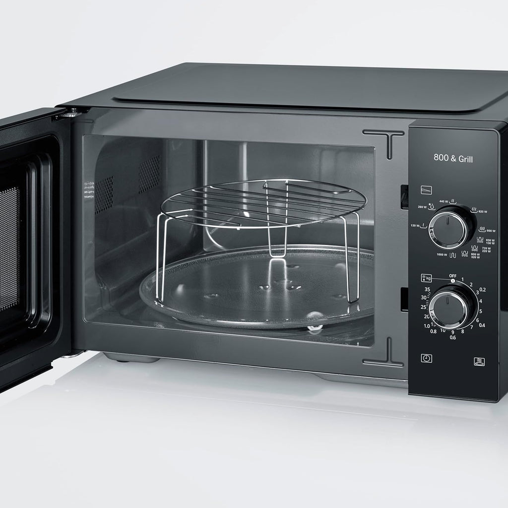 SEVERIN 2-in-1 Mikrowelle mit Grill 800 W, Grillofen mit 25 L Kapazitt und 9 Leistungsstufen, Mikrowelle mit Grillrost und Drehteller, silber, MW 7785
