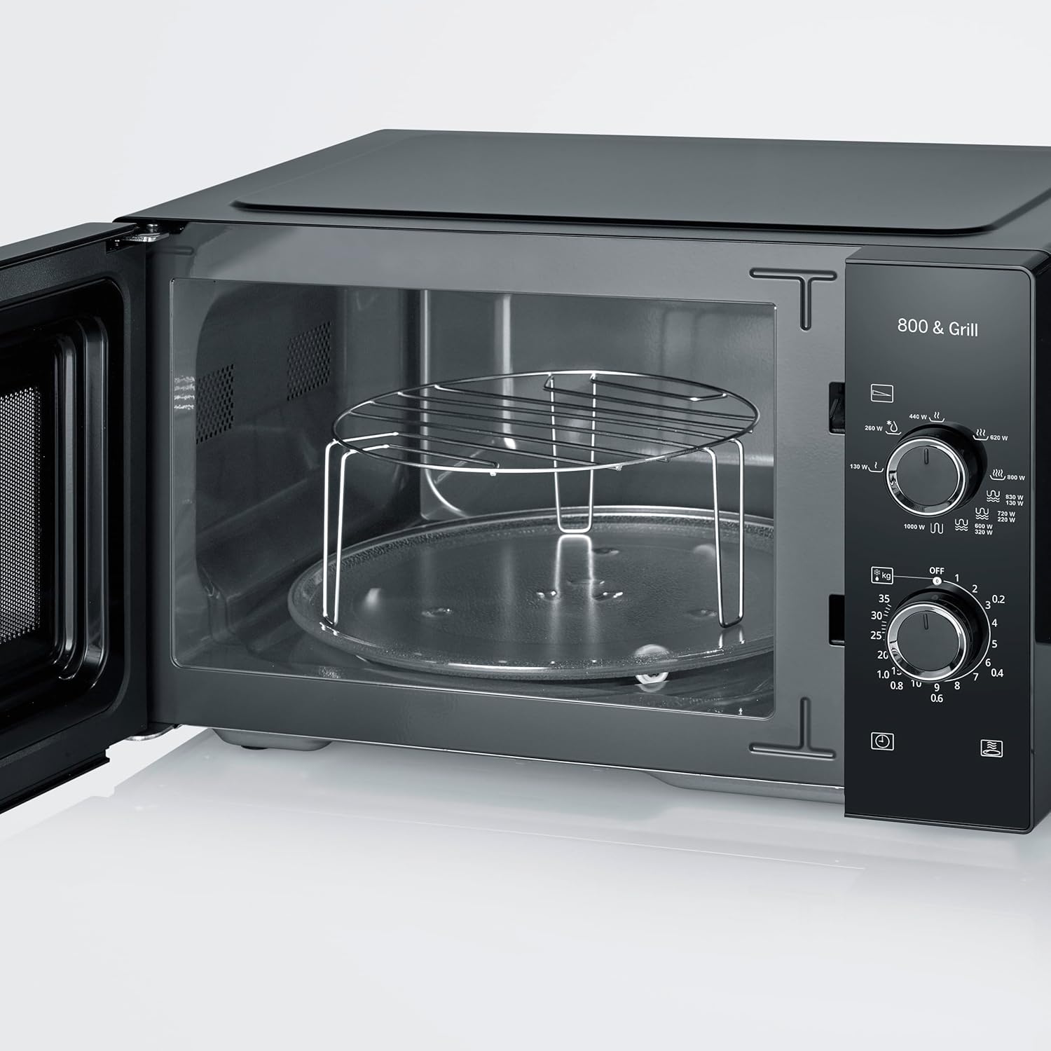 SEVERIN 2-in-1 Mikrowelle mit Grill 800 W, Grillofen mit 25 L Kapazitt und 9 Leistungsstufen, Mikrowelle mit Grillrost und Drehteller, silber, MW 7785