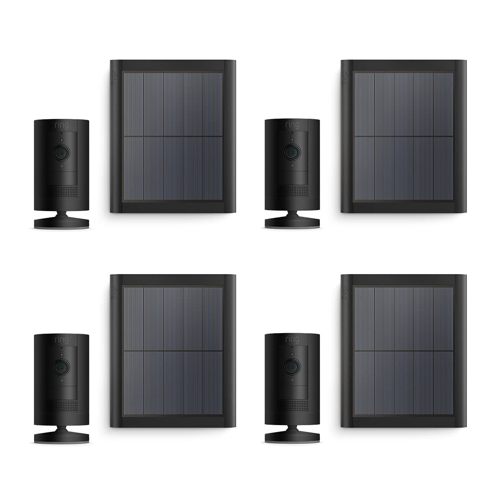 Ring Außenkamera Solar (Stick Up Cam) | Überwachungskamera aussen mit Solarpanel, 1080p-HD-Video, WLAN, witterungsbeständig, geeignet für Haus & Grundstück | 4 Kameras