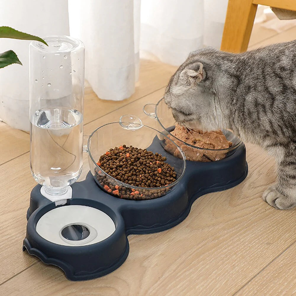 Multifunktionaler 3-in-1 Futter- und Wasserspender für Katzen & Hunde | Rutschfest und Praktisch