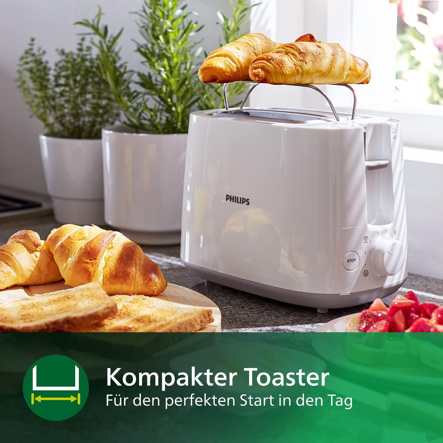 Rowenta CT3801 Filter- Kaffeemaschine Adagio Milano | Mit Kunststoff-Thermokanne | 8-12 Tassen | Wei/Edelstahl & Philips Toaster – 2 Toastschlitze, 8 Stufen, Brtchenaufsatz, wei (HD2581/00)