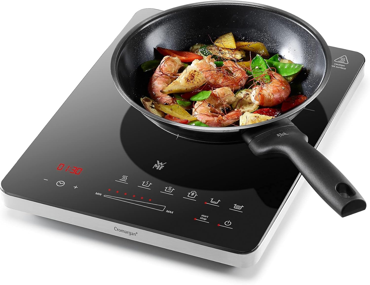 WMF Kult X Einzel- Induktionskochfeld, Kochplatte bis 28 cm, 1 Kochfeld, 8 Stufen, Topferkennung, Touch-Display, Glaskeramik, Timer-Funktion, 21 W & Stelio Wasserkocher Edelstahl 1,7l, edelstahl matt