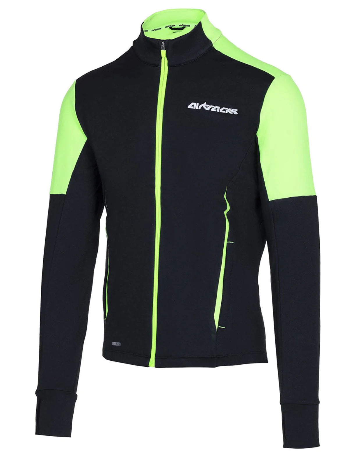 Herren Winter Fleece Laufshirt Langarm Thermo Running Sweatshirt Pro Line Schwarz Neon