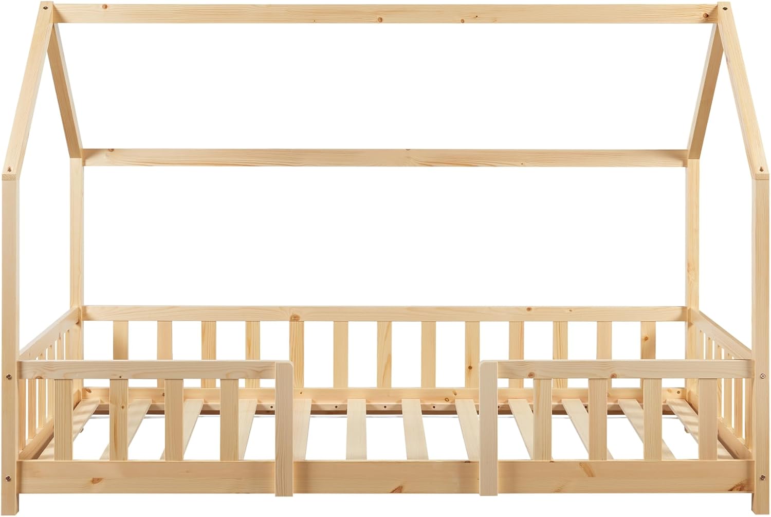 [en.casa] Letto per bambini Sisimiut a capanna 80 x 160 cm con protezione anticaduta letto in legno per bambini letto a terra rete a doghe in legno di pino Bianco opaco