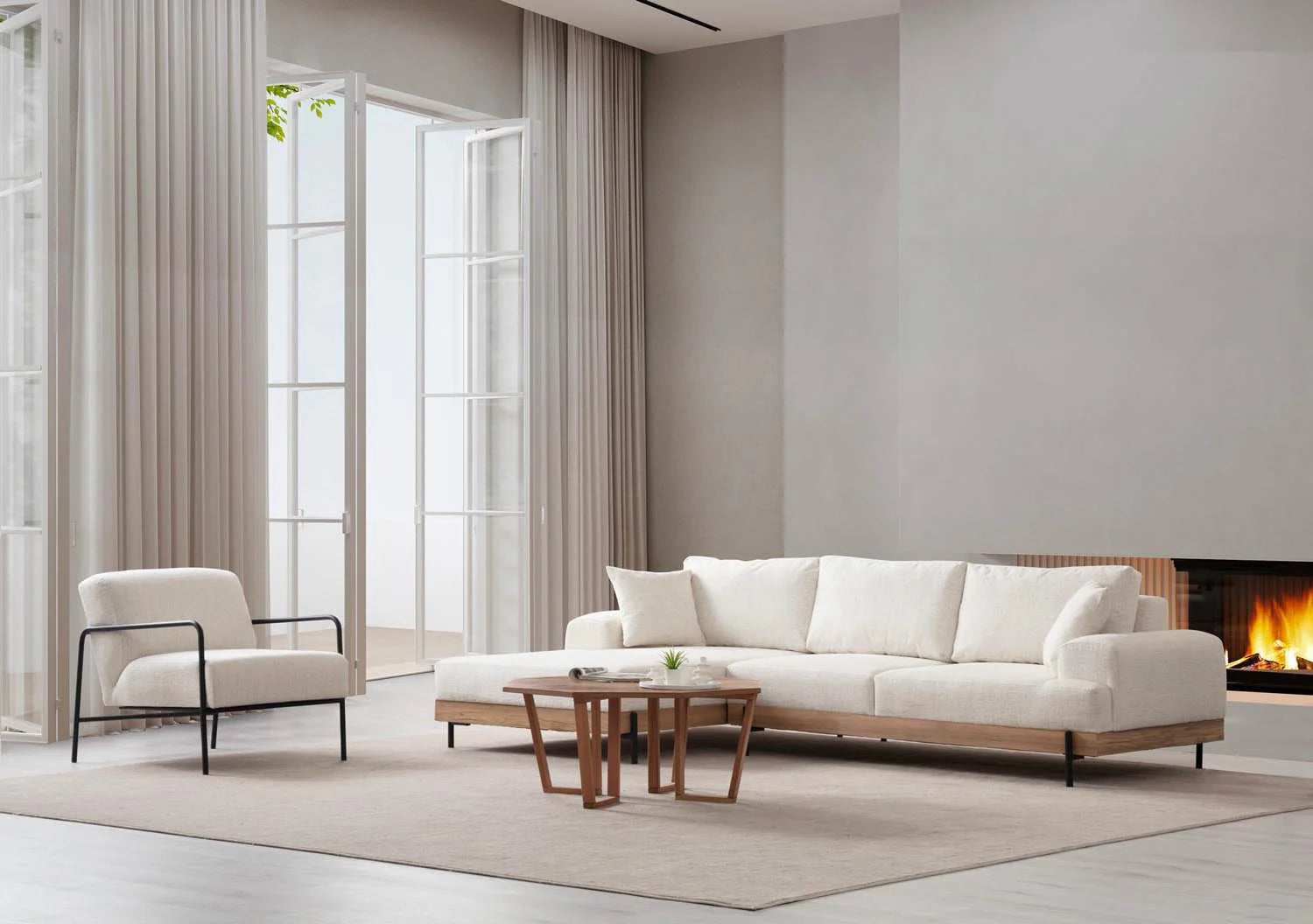 Divano angolare Eti Oak Left - Bianco