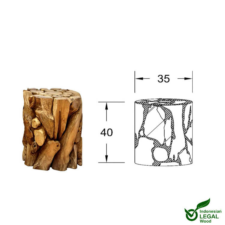 Teak Holz Sule XILON rund