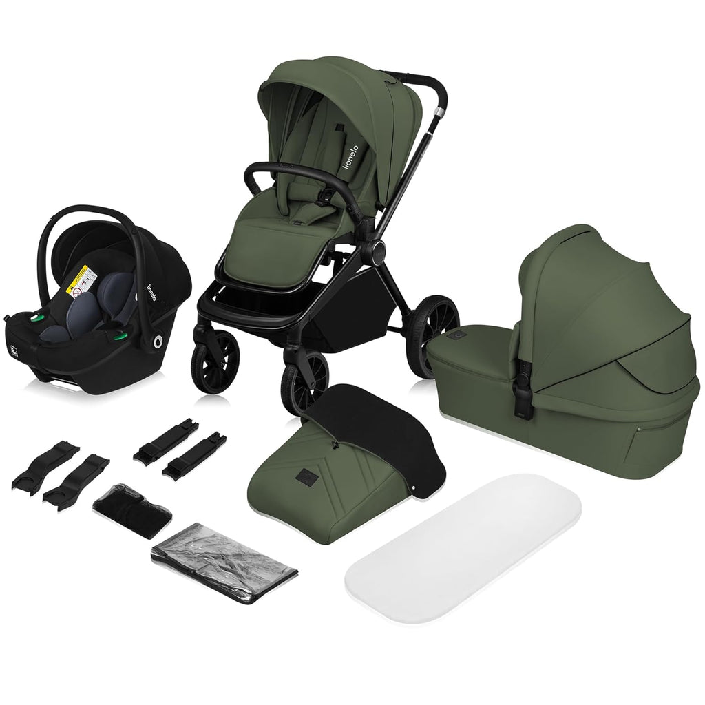 Passeggino LIONELO MIKA PLUS 3-in-1, da 0 a 48 mesi, fino a 22 kg, navicella fino a 9 kg, seggiolino auto fino a 13 kg, schienale regolabile, ammortizzazione, ruote a 360°, cappottina XXL