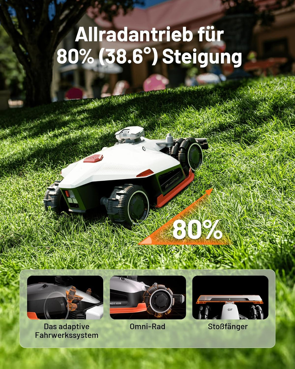 MAMMOTION LUBA 2 AWD 3000X Robot Rasaerba senza Filo Perimetrale, NetRTK+Vision, Nessuna Antenna RTK Necessaria, Mappatura Automatica, Consigliato 3000m², Max. 3600m², con Modulo 4G, Pendenza 80%