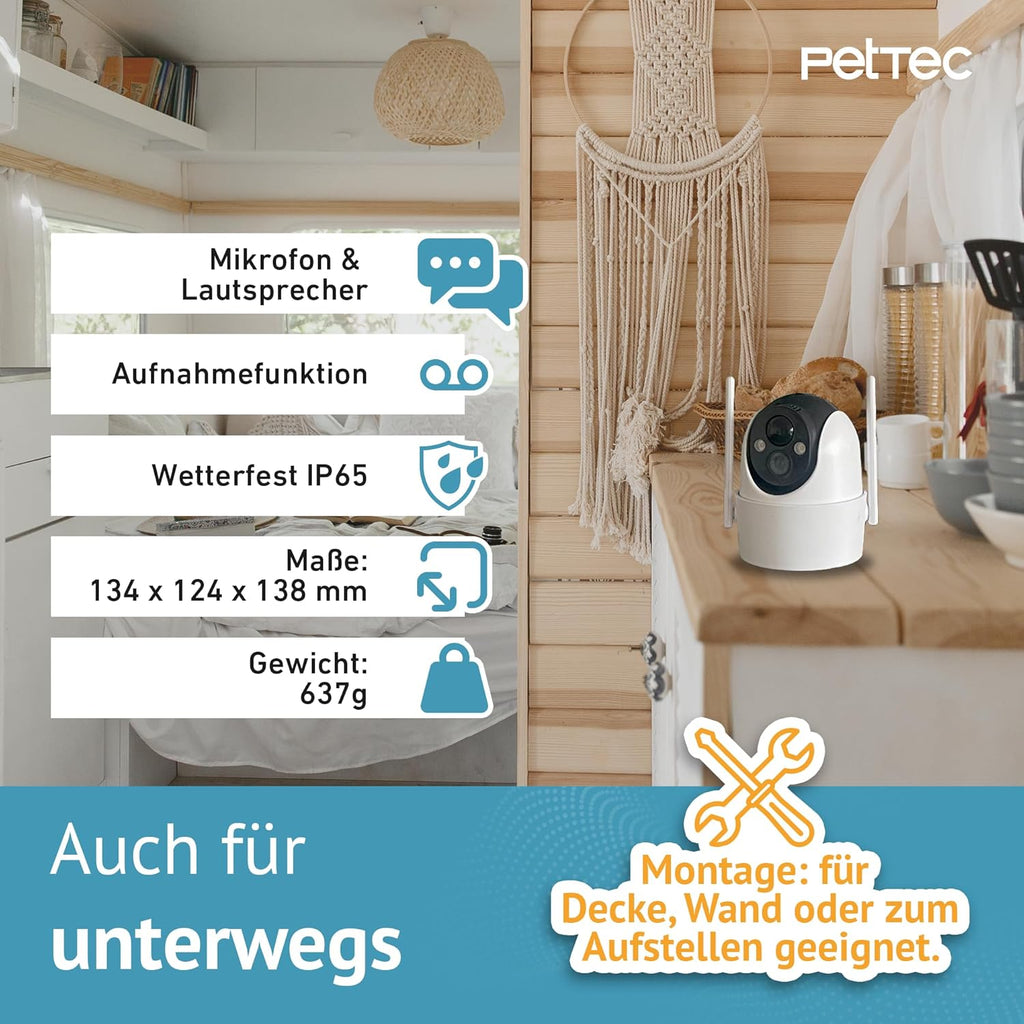 PetTec – Pet Cam Buddy Haustierkamera Futterautomat 8L für Katzen- & Hunde-Trockenfutter – Automatischer Futterspender mit WLAN & App-Steuerung -Inkl. 2-Wege-Audio, Bellerkennung & Nachtsicht