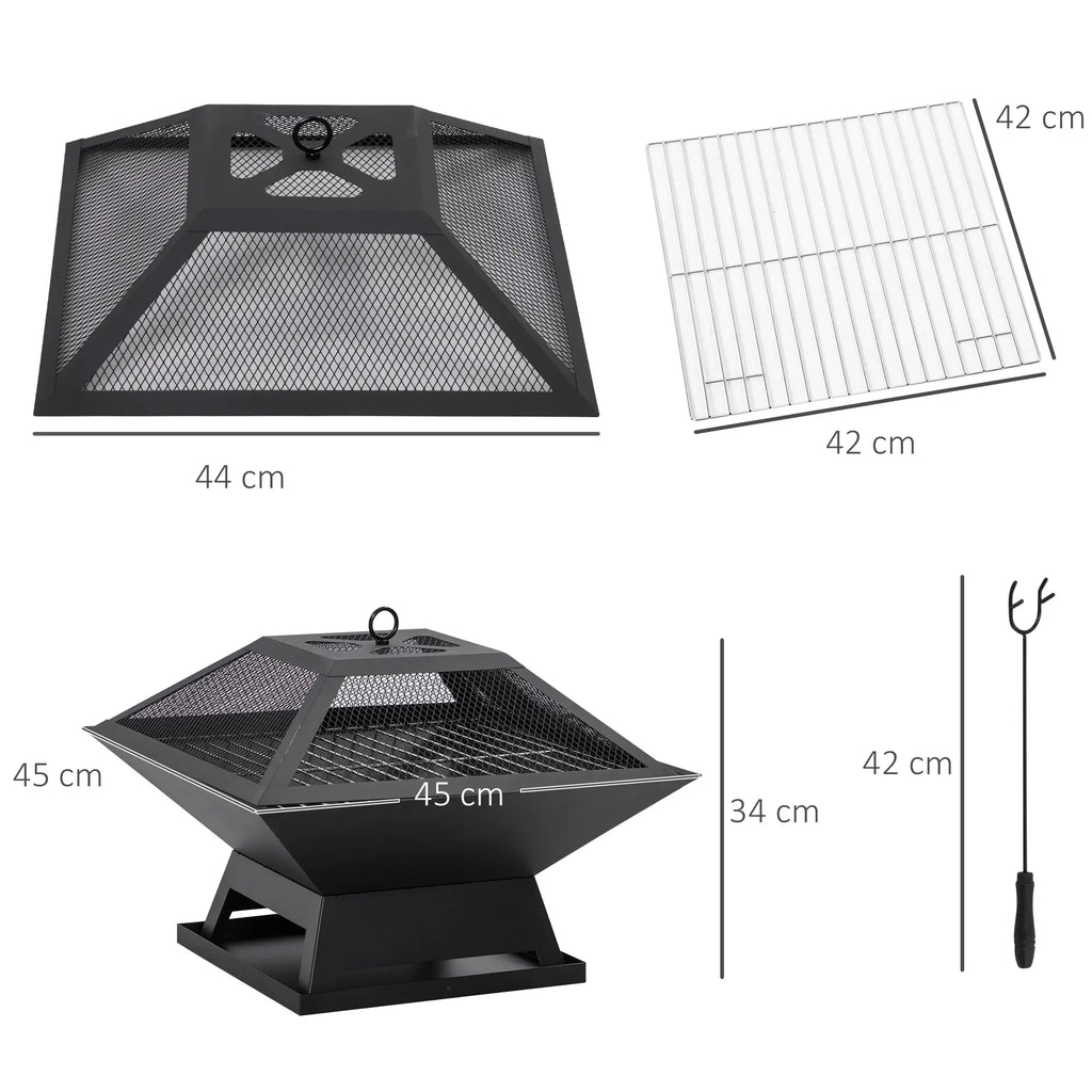 Outsunny Braciere con Griglia 2 in 1 e Parascintille da Esterno