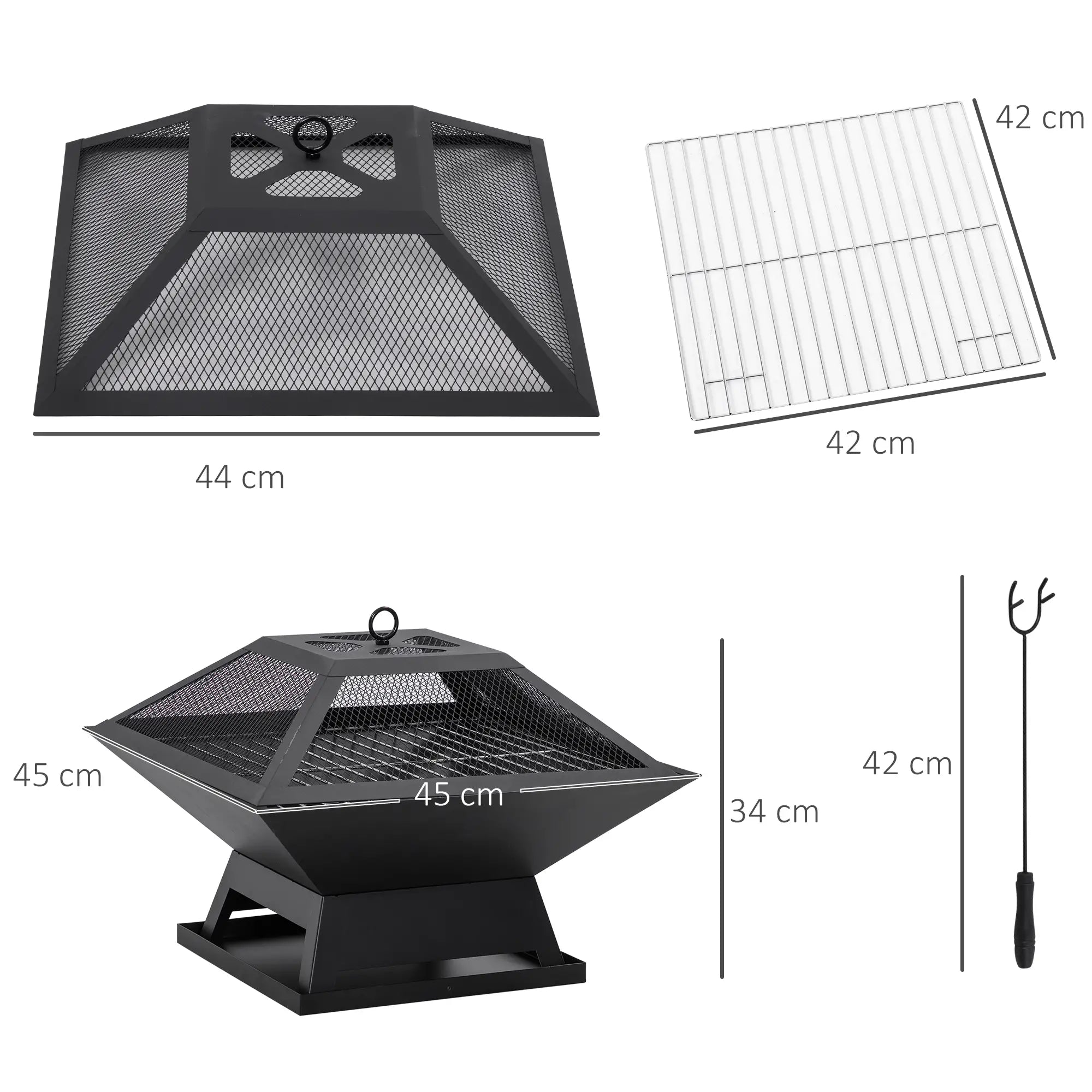 Outsunny Braciere con Griglia 2 in 1 e Parascintille da Esterno