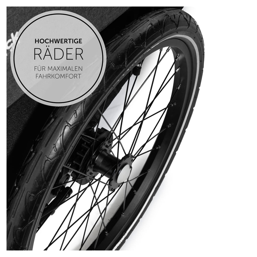 hauck Rimorchio Bici & Passeggino Dryk Duo Plus con Sospensioni, per 2 Bambini (6-48 mesi), incl. Timone, Ruota da Passeggino, Bandierina e Luce LED, Pieghevole, Regolabile in Altezza, Baule XL (Verde Scuro)