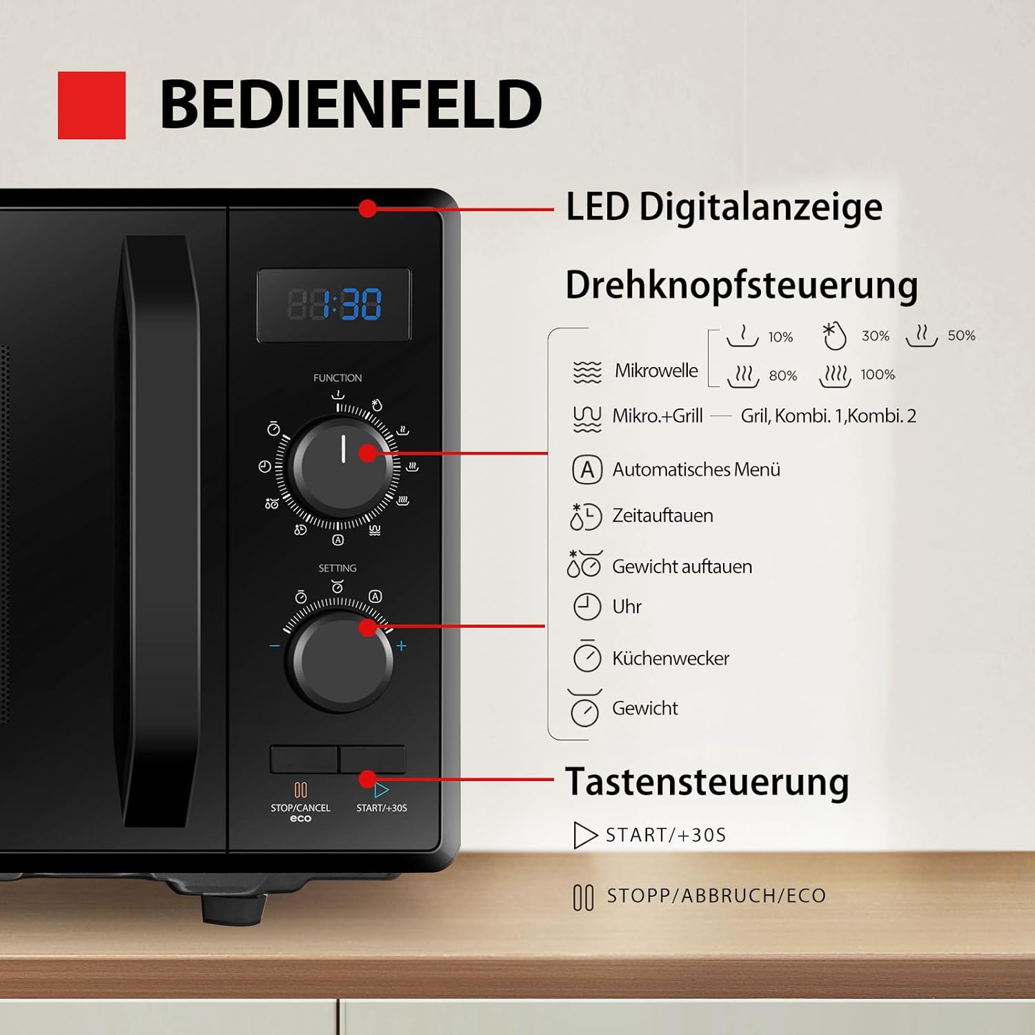 Forno a microonde a libera installazione Toshiba MW2-MM20PF(BK) / microonde singolo / 20L / 800W / 5 livelli di potenza con pratica funzione di scongelamento/illuminazione interna a LED/Nero