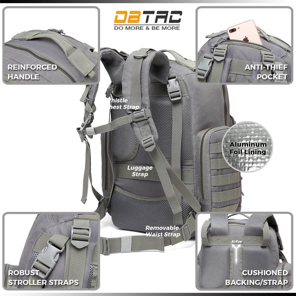 DBTAC Zaino Fasciatoio per Papà, Borsa per Pannolini Grande da Uomo con Materassino per il Cambio, Tasche Isolate + Lavabili, Cinghie per Passeggino, Grigio