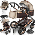 KIDUKU® Set completo passeggino 3 in 1 | Set passeggino combinato con navicella e sedile sportivo passeggino e seggiolino auto ovetto sacco a pelo | Ruote in gomma piena borsa per il cambio scaldamani parapioggia tavolino ECE R129