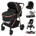 Vinteky 3 in1 Kinderwagen Buggy Kombikinderwagen Reisebuggy Komplett-Set inkl. Babywanne & Buggy Sportsitz & Auto-Babyschale Zusammenklappbar Shwarz