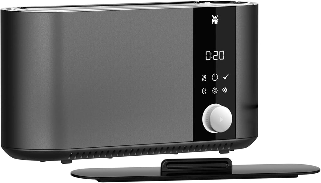 WMF Master Toaster Langschlitz motorizzato, tostapane 2 fette, pane tostato XXL, centratura automatica del pane, funzione Check-Up, tostapane 980 W, pannello touch, barra luminosa LED, tostapane acciaio inox opaco