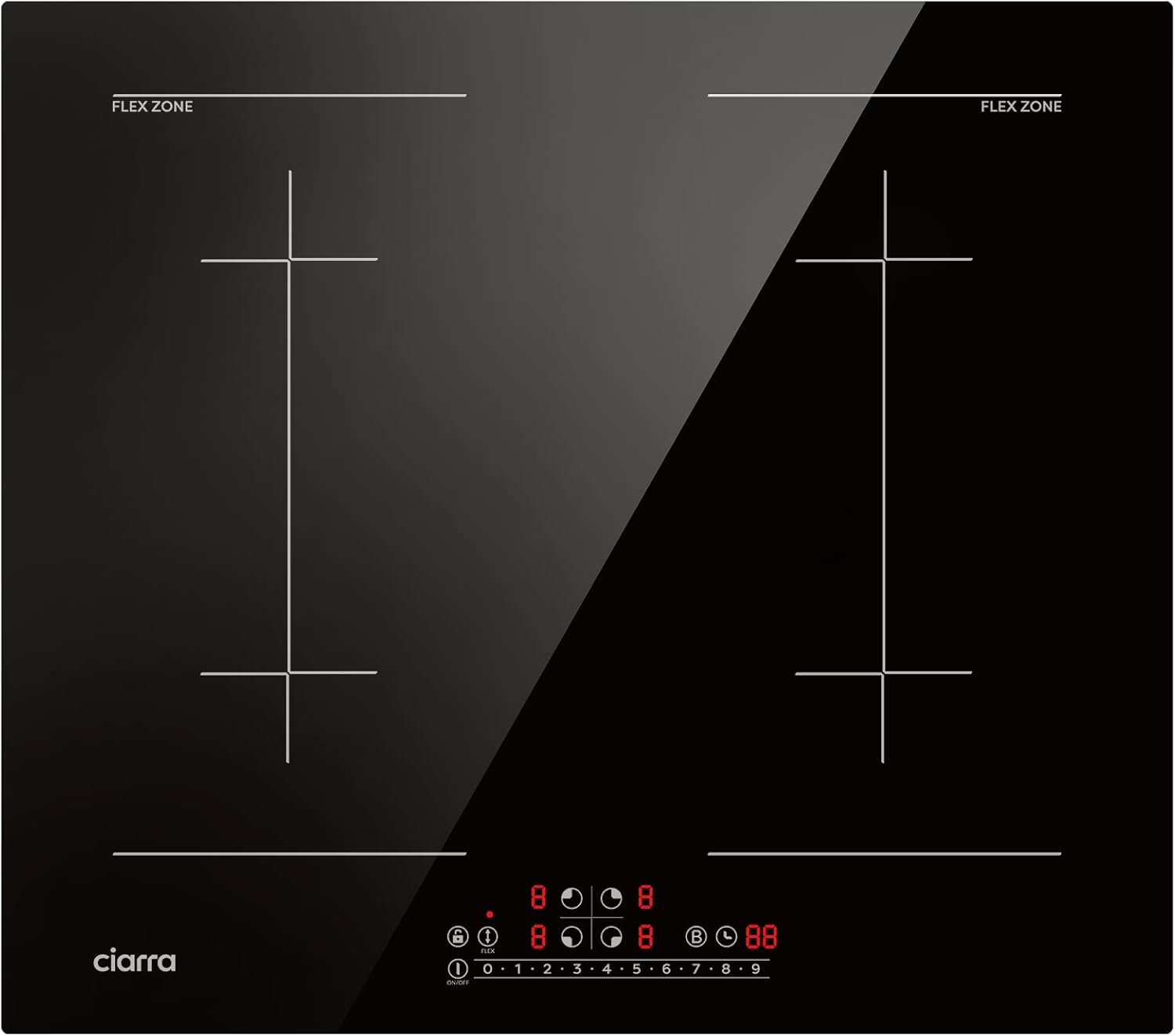 CIARRA CBBIH4B Piano Cottura a Induzione da Incasso a 4 Zone con Power Booster, Controllo Touch, 4 Piastre, 9 Livelli di Potenza, 60 cm (7.200 W)