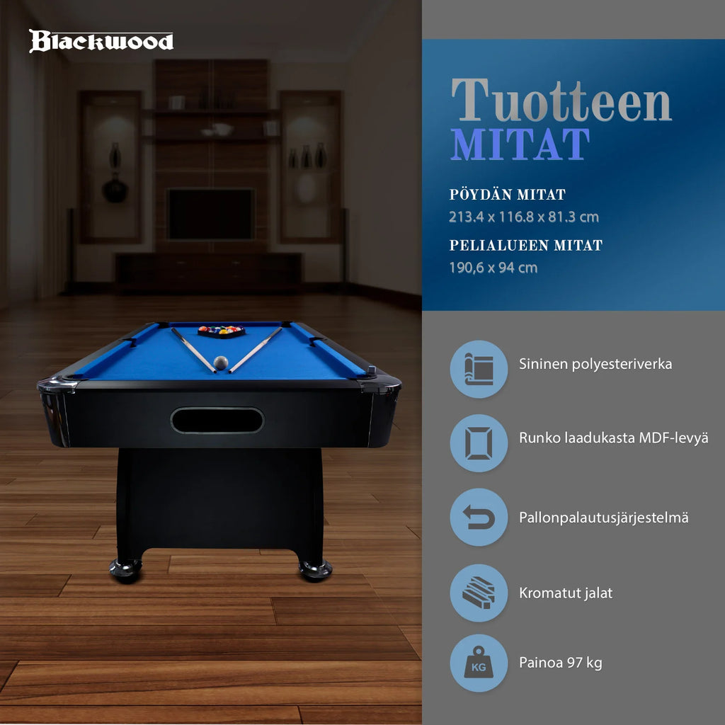 Tavolo da biliardo Blackwood, 7' Official Black