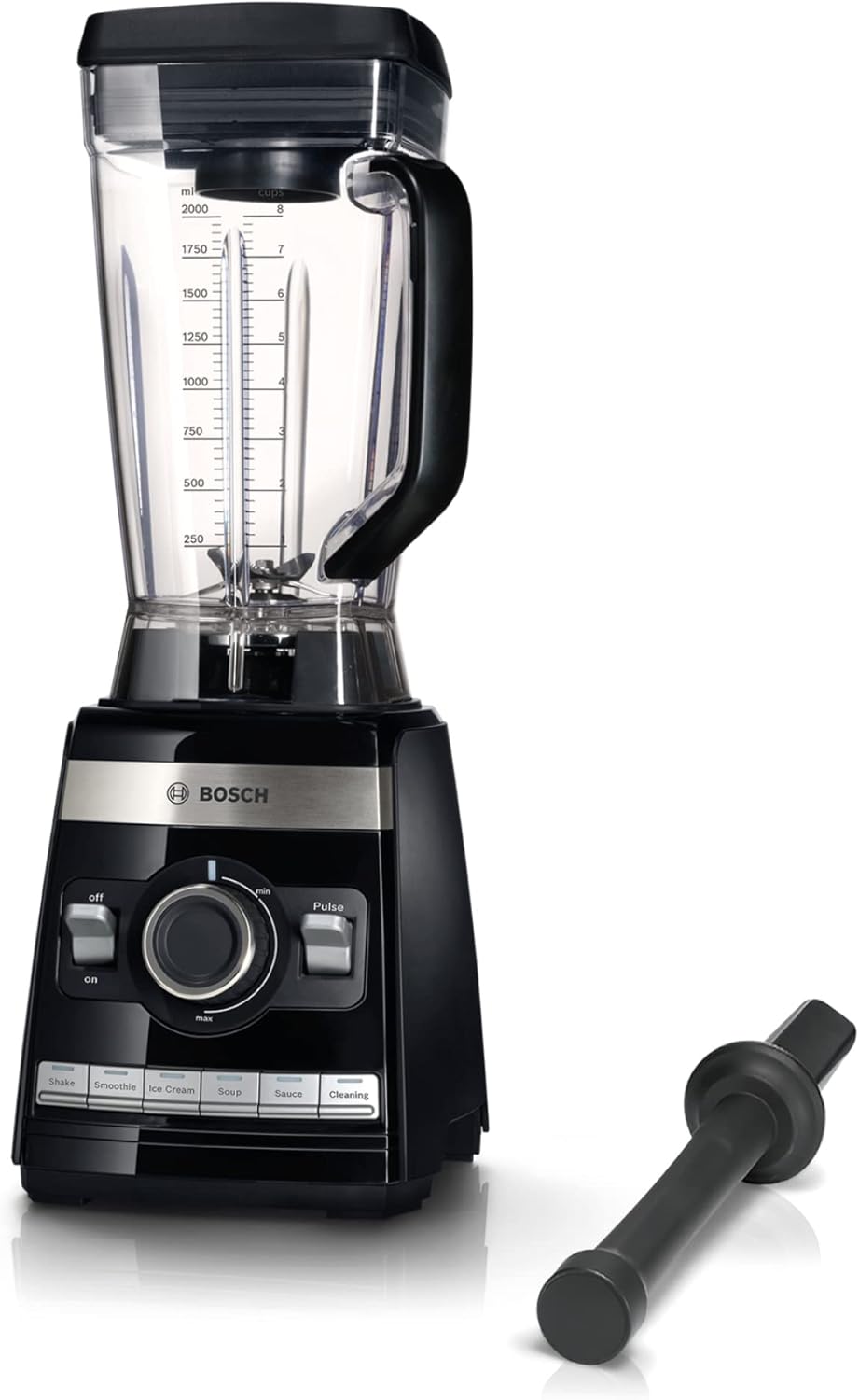 Bosch Frullatore VitaBoost MMBH6P6BDE, lama a 6 punte in acciaio inox, caraffa in Tritan da 2,5l, pestello, 6 programmi automatici, ricettario, senza BPA, facile da pulire, 45.000 giri/min, 1600 W, nero