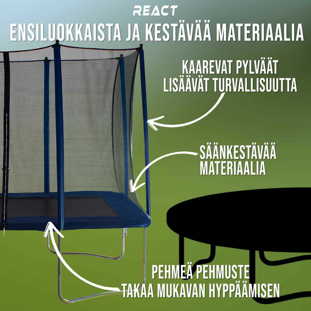 Trampolino rettangolare React 163x216cm con rete di sicurezza