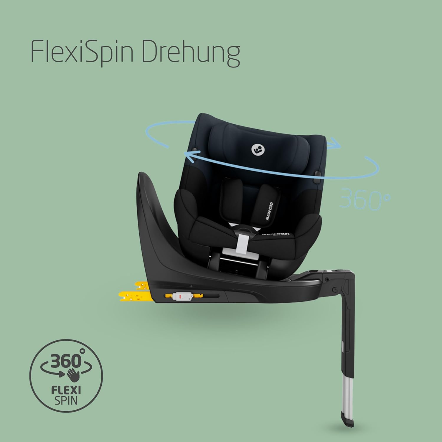 Maxi-Cosi Mica 360 S, Autositz 360 Grad drehbar, 3 Monate– 4 Jahre (61–105 cm), i-Size Baby Autositz, FlexiSpin Drehung, 5 Liegepositionen, G-CELL Schutz, Easy-in Gurthaken, Tonal Graphite