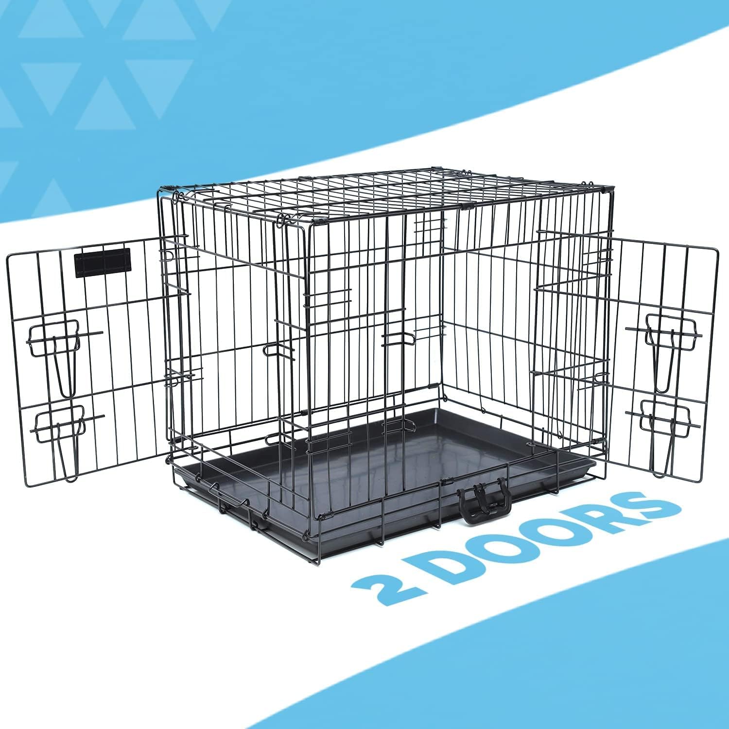 Gabbia per cani (76 cm) – Gabbia per animali domestici in metallo nero con 2 porte (anteriore e laterale) con base in plastica resistente ai morsi e maniglia per il trasporto, robusta box, perfetta per l'addestramento dei cuccioli (media)