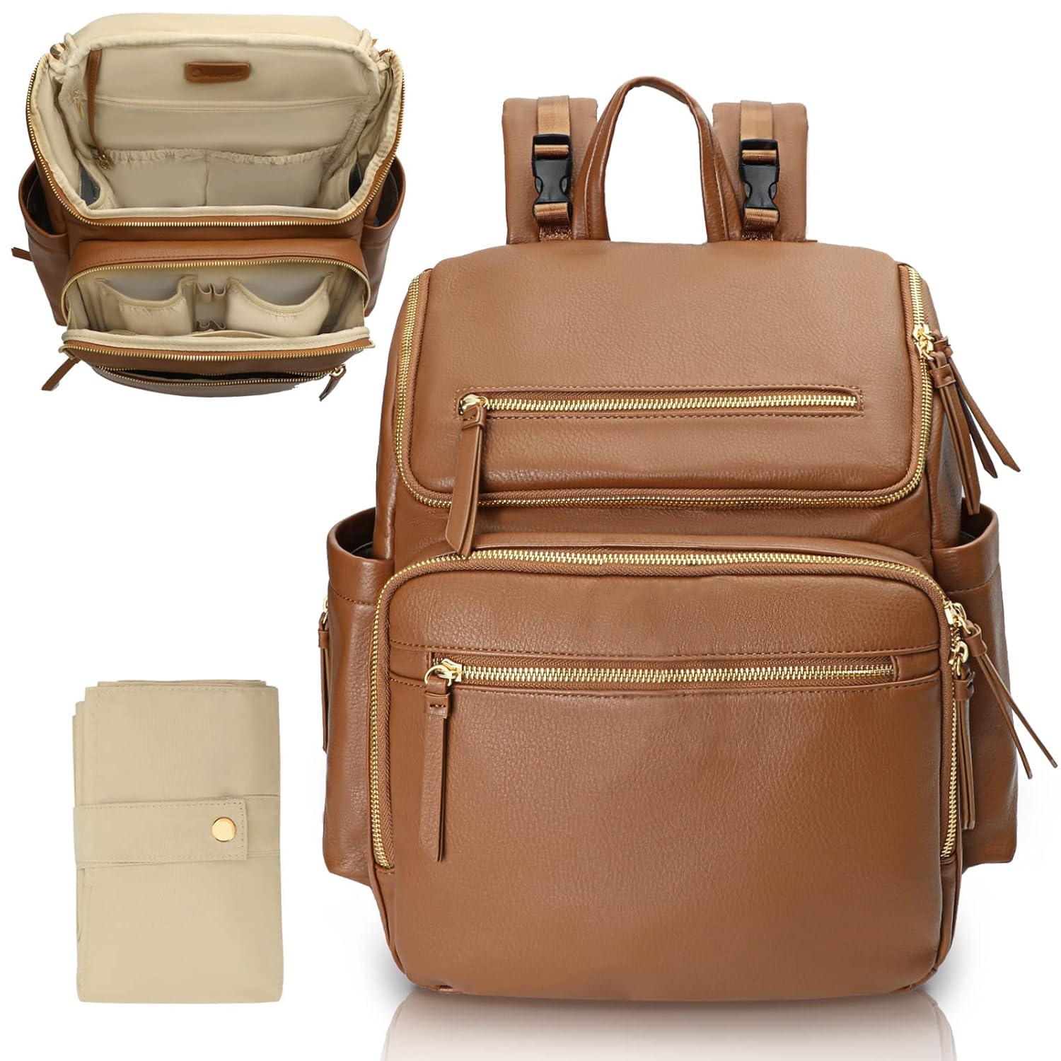 Borsa Fasciatoio Omanmoli, Zaino Grande in Pelle, con 17 Tasche Fasciatoio, Fasciatoio, Cinghie per Passeggino, 4 Tasche Isolate, Marrone