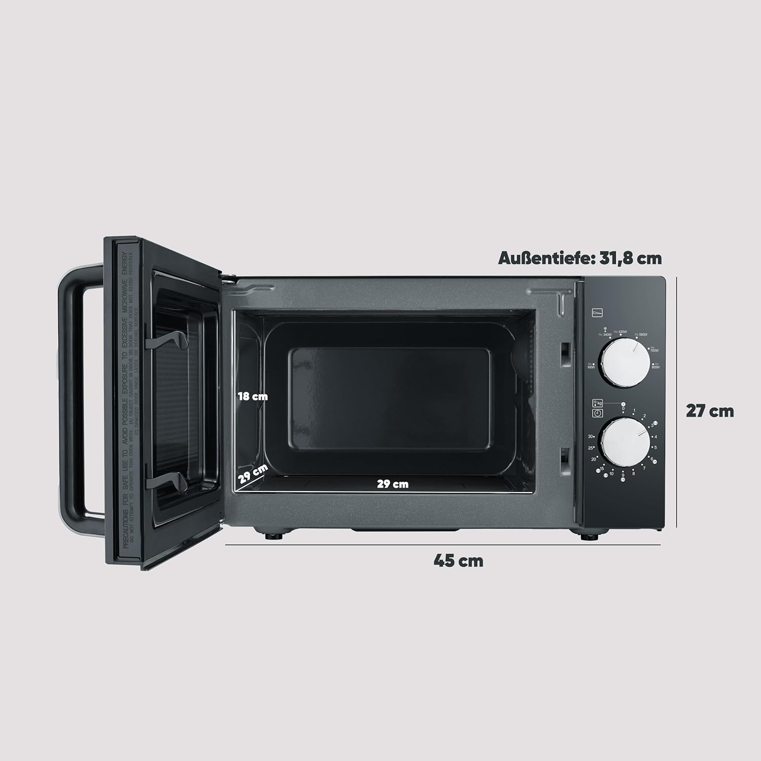 SEVERIN 2-in-1 Mikrowelle mit Grill 800 W, Grillofen mit 25 L Kapazitt und 9 Leistungsstufen, Mikrowelle mit Grillrost und Drehteller, silber, MW 7785