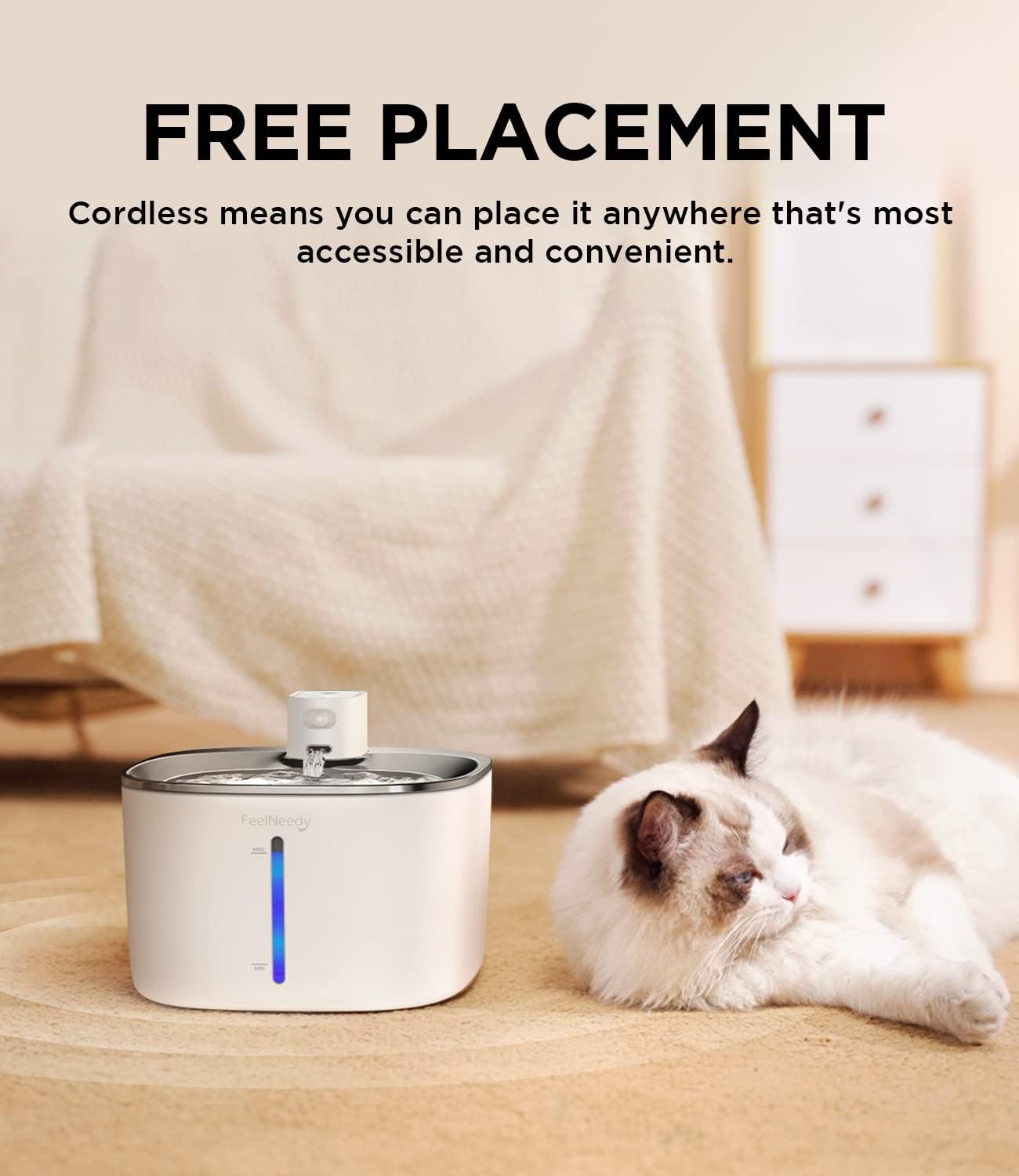 Fontana per Gatti Senza Fili con Sensore di Movimento a Batteria da 4000mAh, Fontana d'Acqua Silenziosa da 4L FEELNEEDY con Sensore di Movimento per Gatti e Cani Piccoli, Vasca d'Acqua in Acciaio Inossidabile, 2 Filtri
