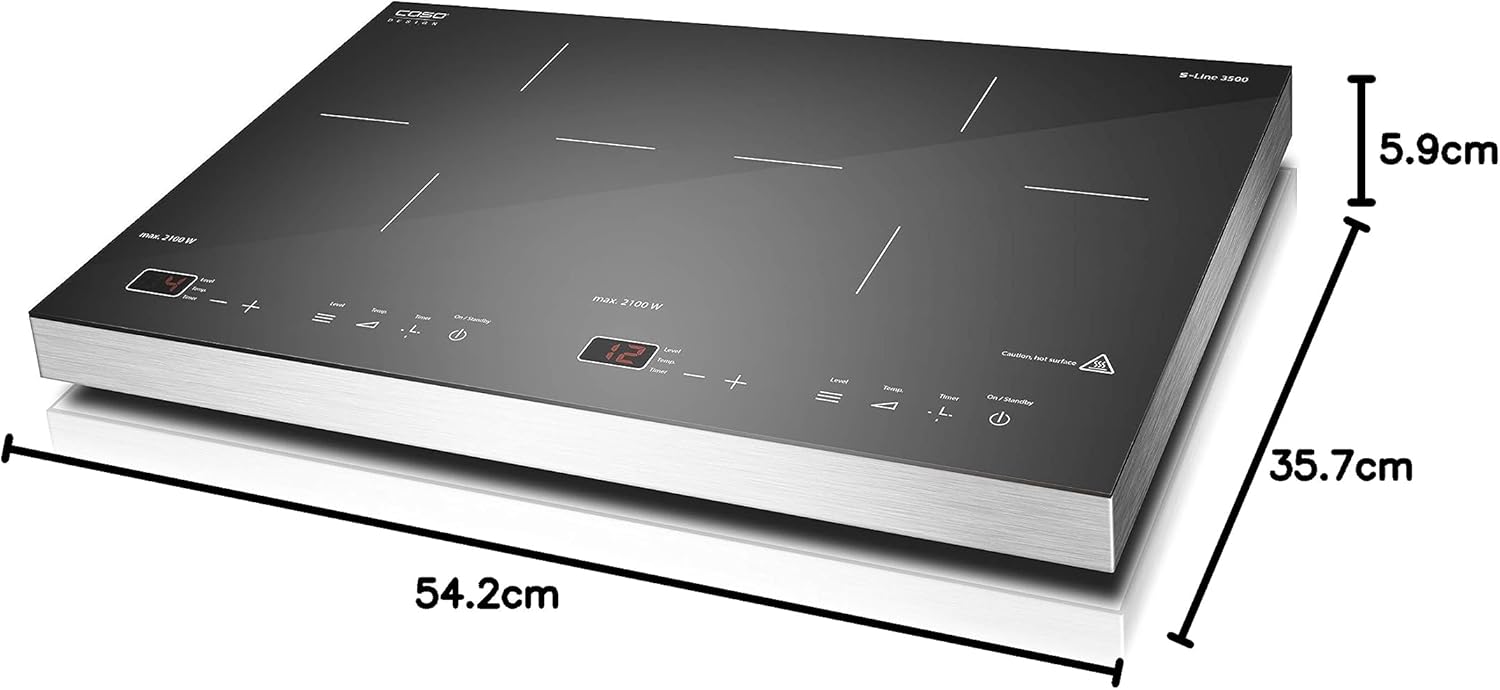 CASO S-Line 3500 - Mobiles Doppel- Induktionskochfeld,Testurteil: Sehr Gut, max. 3500 Watt, Temperatur 60-240°C, 12 Leistungsstufen, für Topfgrößen bis 22cm
