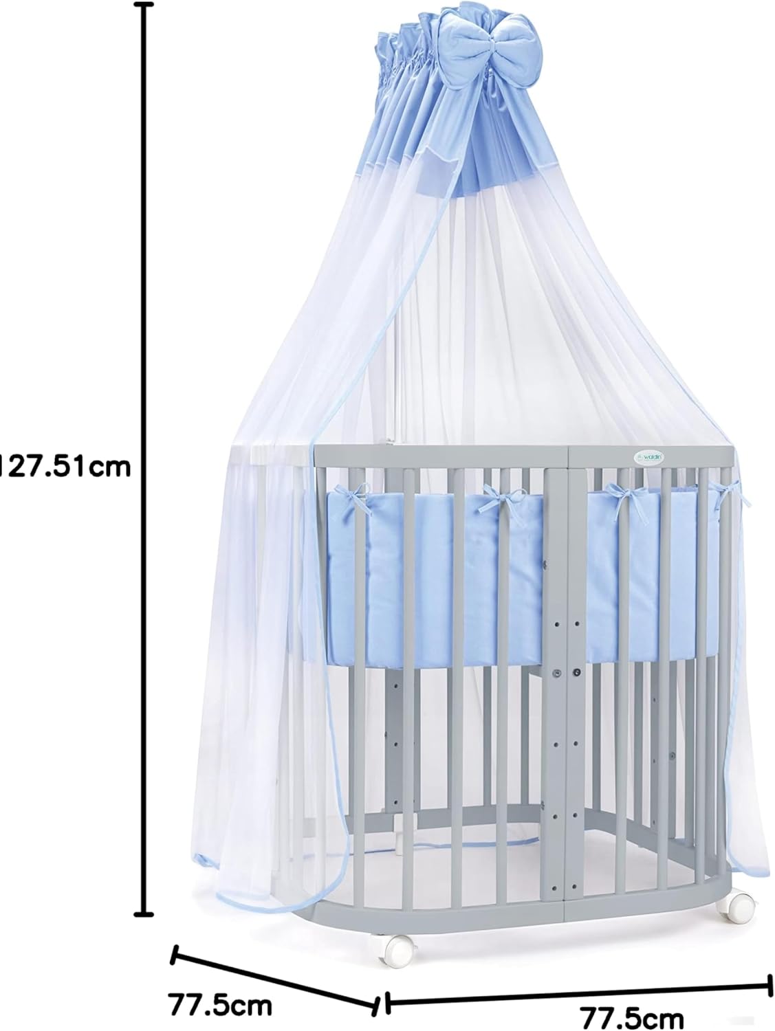 Waldin Lettino per bambini in legno 7in1 con materasso, Letto "Cresci con me", Ventilato, Base regolabile in 5 altezze, Set All-Inclusive, Legno Bianco