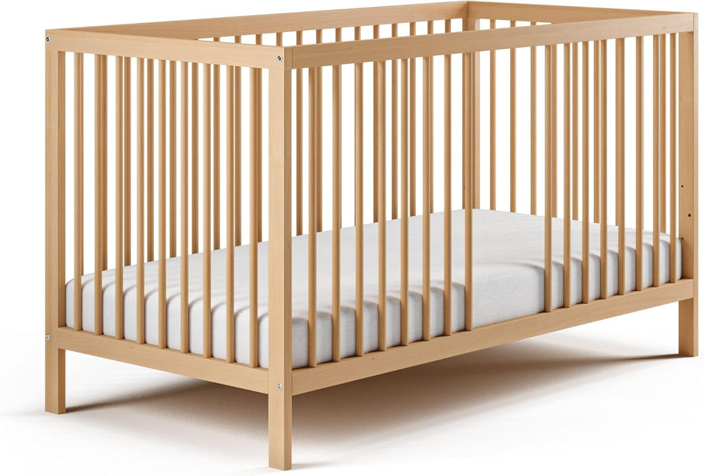Kids Collective Lettino per neonati 60x120 regolabile in altezza e sponde rimovibili, opzionale con cassetto e materasso | Legno di faggio bianco molto stabile Prodotto in Europa