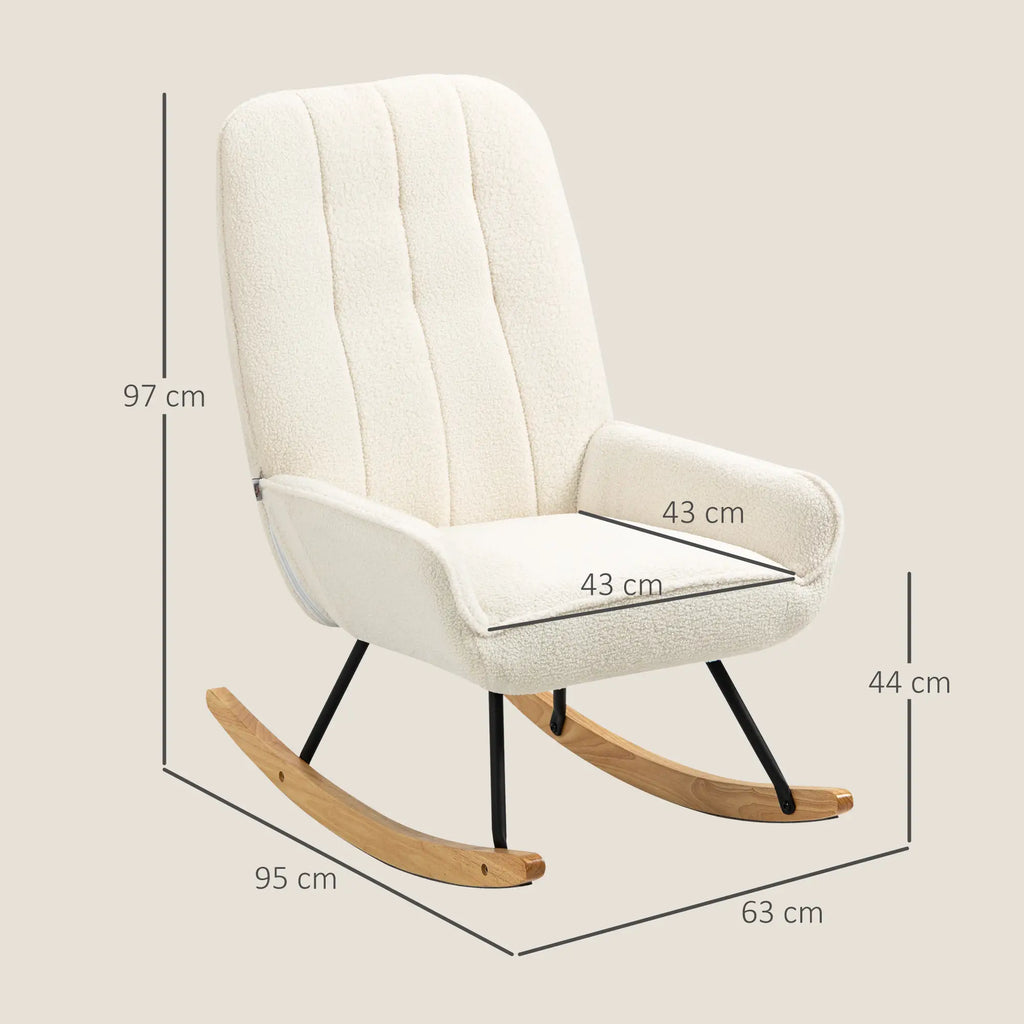 HOMCOM Sedia a Dondolo Soggiorno Relax Comfort Tessuto Sherpa Avorio