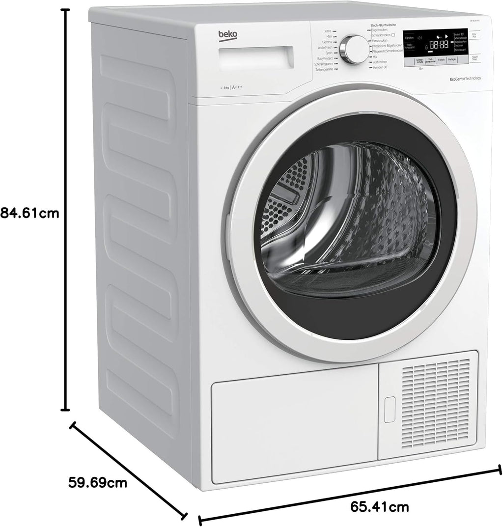 Beko B5T4824IF bPRO Asciugatrice 500 W, 8 kg, Carica Frontale, Pompa di Calore, Adatta per chi soffre di allergie, 15 Programmi, Funzione Vapore, Antipiega, Programma Silenzioso, Cesto AquaWave, Bianco