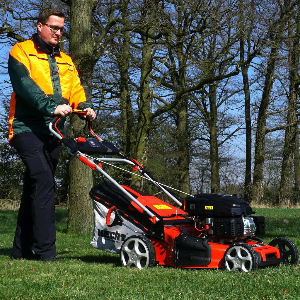 HECHT Rasaerba a benzina 5 in 1 – potente motore ecologico 4 tempi da 4,4 kW (6,0 CV) – avviamento elettrico – larghezza di taglio 53 cm – cesto di raccolta 75 l – trazione sulle ruote – ruote brevettate – tosaerba mulching